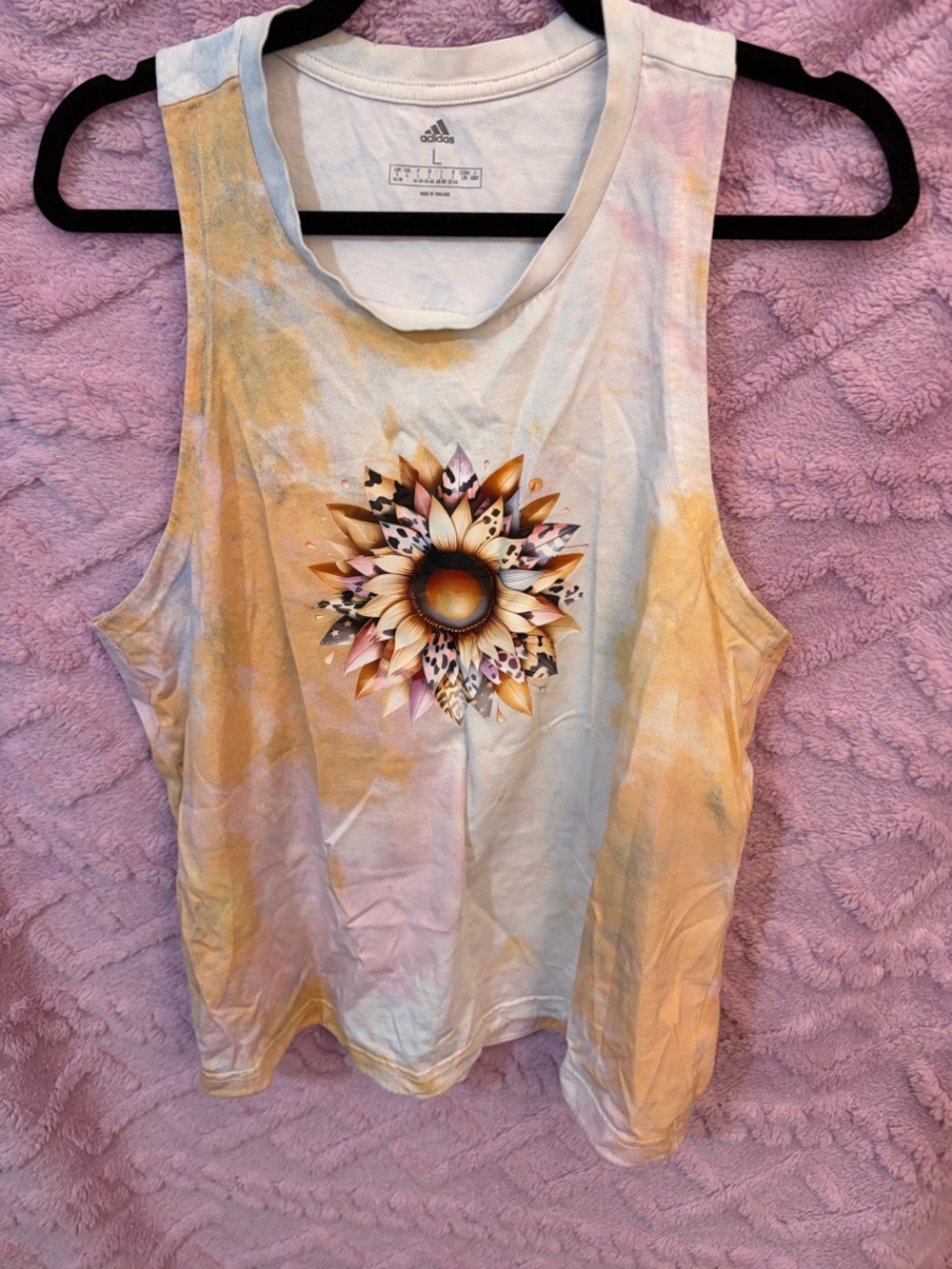 UPCYCLED adidas Women’s Yellow Cream Tie-Dye Sunflower Muscle Tank